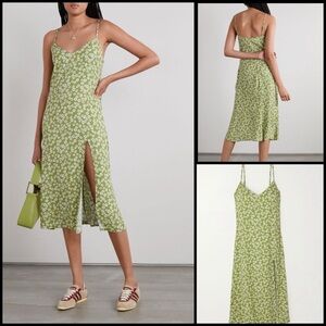 Reformation Crimini Dainty Floral-Print Crepe Midi High Slit Coquette Dress Sz 2